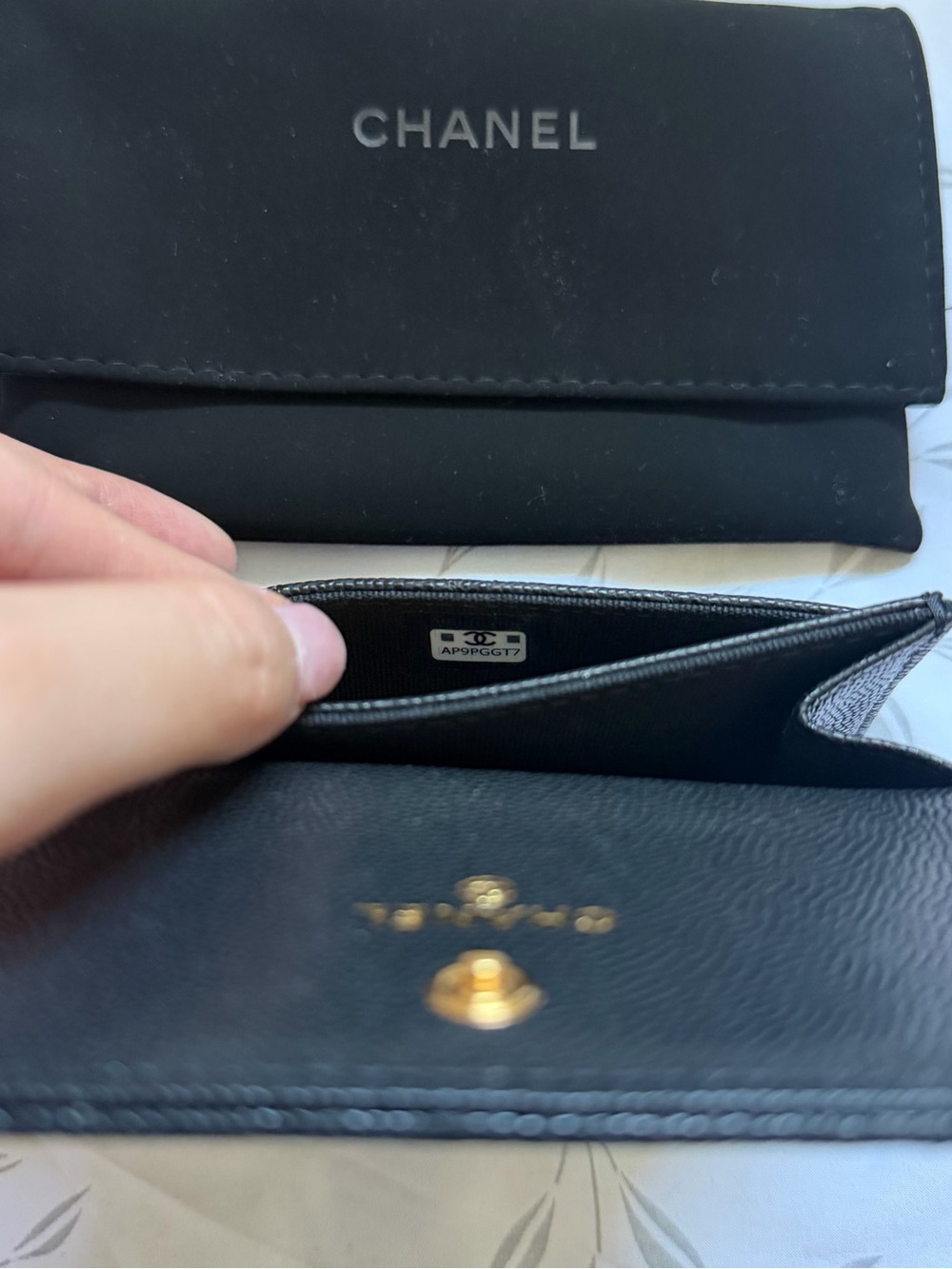 CHANEL Black Quilted Caviar Leather Wallet with Gold CC Emblem - Picture 5 of 8